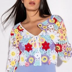 KEEP IT CROCHET TIE FRONT TOP -helmut shop keep it crochet tie front top white multi 2 2