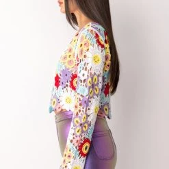 KEEP IT CROCHET TIE FRONT TOP -helmut shop keep it crochet tie front top white multi 7 7