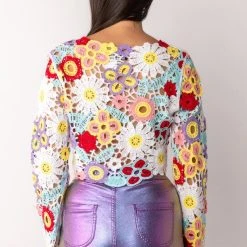 KEEP IT CROCHET TIE FRONT TOP -helmut shop keep it crochet tie front top white multi 8 8