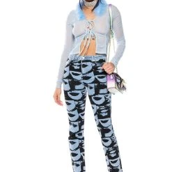 KEEP MY ATTENTION FEATHER DETAIL MESH TOP -helmut shop keep my attention feather detail mesh top blue 3 3