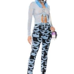 KEEP MY ATTENTION FEATHER DETAIL MESH TOP -helmut shop keep my attention feather detail mesh top blue 4 4