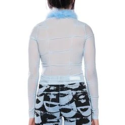 KEEP MY ATTENTION FEATHER DETAIL MESH TOP -helmut shop keep my attention feather detail mesh top blue 6 6