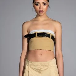 KISSES BELTED CROP TOP -helmut shop kisses belted crop top beige 2 2