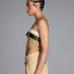 KISSES BELTED CROP TOP -helmut shop kisses belted crop top beige 4 4