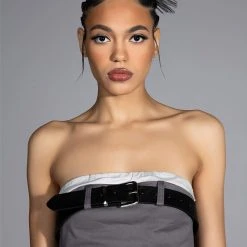 KISSES BELTED CROP TOP -helmut shop kisses belted crop top charcoal grey 1 1 c1