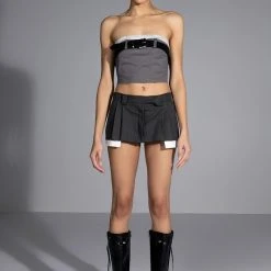 KISSES BELTED CROP TOP -helmut shop kisses belted crop top charcoal grey 3 3