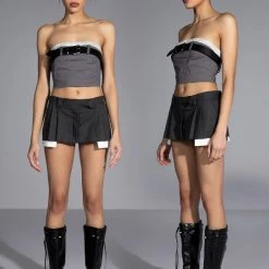 KISSES BELTED CROP TOP -helmut shop kisses belted crop top charcoal grey 5 5