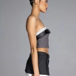 KISSES BELTED CROP TOP -helmut shop kisses belted crop top charcoal grey 6 6