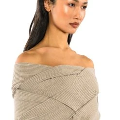 KNOT YOUR AVERAGE GAL STRAPLESS KNIT TOP -helmut shop knot your average gal strapless knit top taupe 2 2