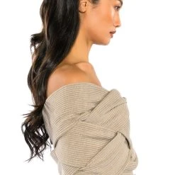 KNOT YOUR AVERAGE GAL STRAPLESS KNIT TOP -helmut shop knot your average gal strapless knit top taupe 5 5