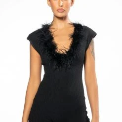 KYANITE FEATHERED ROMPER -helmut shop kyanite feathered romper black 3 3