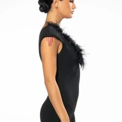 KYANITE FEATHERED ROMPER -helmut shop kyanite feathered romper black 4 4