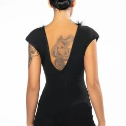 KYANITE FEATHERED ROMPER -helmut shop kyanite feathered romper black 5 5