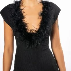 KYANITE FEATHERED ROMPER -helmut shop kyanite feathered romper black 6 6