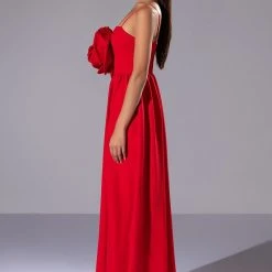 LA FLOR 3D ROSE MAXI DRESS WITH SLIT -helmut shop la flor 3d rose maxi dress with slit red 3 3