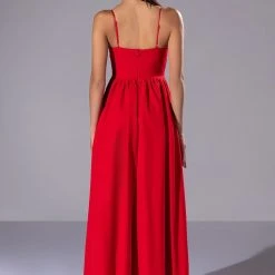LA FLOR 3D ROSE MAXI DRESS WITH SLIT -helmut shop la flor 3d rose maxi dress with slit red 4 4