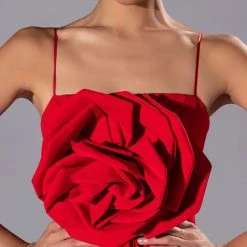 LA FLOR 3D ROSE MAXI DRESS WITH SLIT -helmut shop la flor 3d rose maxi dress with slit red 5 5