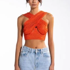 LADY LUCK EMBELLISHED CORSET BLOUSE -helmut shop lady luck embellished corset blouse orange 3 3