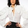 LADY LUCK LONG SLEEVE RUFFLE BUTTON DOWN BLOUSE
