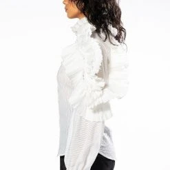 LADY LUCK LONG SLEEVE RUFFLE BUTTON DOWN BLOUSE -helmut shop lady luck long sleeve ruffle button down blouse white 4 4
