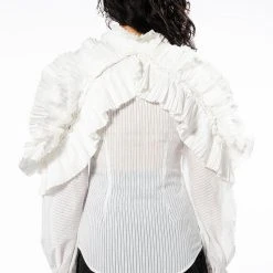 LADY LUCK LONG SLEEVE RUFFLE BUTTON DOWN BLOUSE -helmut shop lady luck long sleeve ruffle button down blouse white 5 5