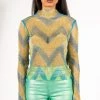 LASTING IMPRESSION LONG SLEEVE MOCK NECK RHINESTONE MESH TOP