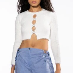 EAT YOUR HEART OUT KEYHOLE DETAIL FUZZY KNIT SWEATER -helmut shop layla keyhole detail fuzzy knit sweater ivory 4 4