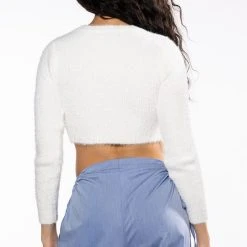 EAT YOUR HEART OUT KEYHOLE DETAIL FUZZY KNIT SWEATER -helmut shop layla keyhole detail fuzzy knit sweater ivory 6 6