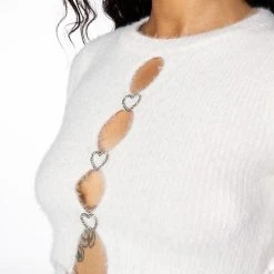 EAT YOUR HEART OUT KEYHOLE DETAIL FUZZY KNIT SWEATER -helmut shop layla keyhole detail fuzzy knit sweater ivory 7 7