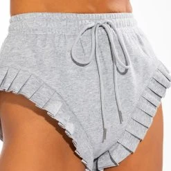 LAZY DAYZ RUFFLE DETAIL BOOTY SHORT -helmut shop lazy dayz ruffle detail booty short heather grey 8 8