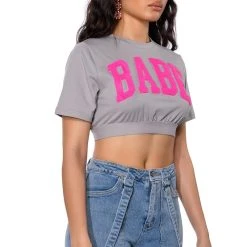 LE BAYBAY PATCH CROPPED T SHIRT -helmut shop le baybay patch cropped t shirt grey multi 2 2