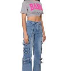 LE BAYBAY PATCH CROPPED T SHIRT -helmut shop le baybay patch cropped t shirt grey multi 4 4