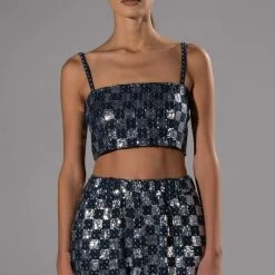 LEAH BANDEAU CROP TOP -helmut shop leah bandeau crop top blue multi 5 5