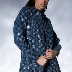 LEAH OVERSIZED BUTTON DOWN BLOUSE -helmut shop leah oversized button down blouse blue multi 1 1 c1