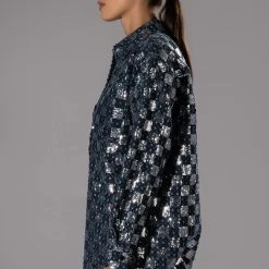 LEAH OVERSIZED BUTTON DOWN BLOUSE -helmut shop leah oversized button down blouse blue multi 5 5