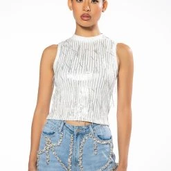 LEAVIN ON A JET PLANE SLEEVELESS RHINESTONE TANK -helmut shop leavin on a jet plane sleeveless rhinestone tank white 3 3