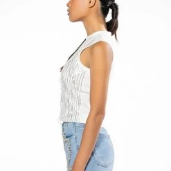 LEAVIN ON A JET PLANE SLEEVELESS RHINESTONE TANK -helmut shop leavin on a jet plane sleeveless rhinestone tank white 4 4