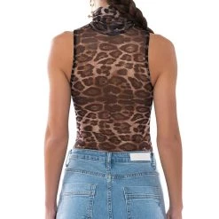 LEO SLEEVELESS MESH BODYSUIT -helmut shop leo sleeveless mesh bodysuit brown cheetah 8 8