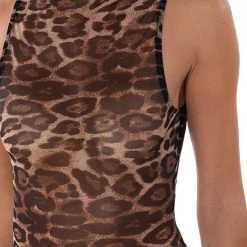 LEO SLEEVELESS MESH BODYSUIT -helmut shop leo sleeveless mesh bodysuit brown cheetah 9 9