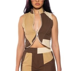 LEXI ADJUSTABLE ZIP SLEEVELESS TOP -helmut shop lexi adjustable zip sleeveless top brown multi 2 2