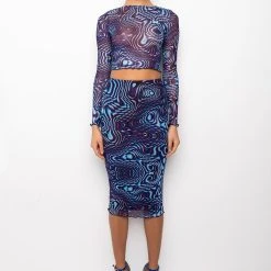 LINK UP MESH MIDI SKIRT -helmut shop link up mesh midi skirt blue multi 7 7