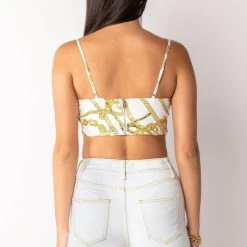 LINK UP SLEEVELESS CROPPED SATIN COWL NECK TANK -helmut shop link up sleeveless cropped satin cowl neck tank white multi 7 7