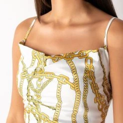 LINK UP SLEEVELESS CROPPED SATIN COWL NECK TANK -helmut shop link up sleeveless cropped satin cowl neck tank white multi 8 8