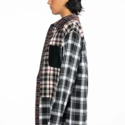 LITHIUM LONG SLEEVE PATCHWORK FLANNEL BUTTON DOWN -helmut shop lithium long sleeve patchwork flannel button down brown multi 5 5 c1