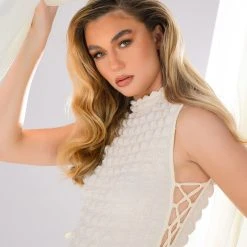 LITTLE MISS ATTITUDE TEXTURED BODYSUIT -helmut shop little miss attitude textured bodysuit ivory 1 1 c1