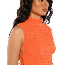 LITTLE MISS ATTITUDE TEXTURED BODYSUIT -helmut shop little miss attitude textured bodysuit orange 2 2