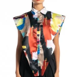 LIVIN IT UP BUTTON DOWN BLOUSE -helmut shop livin it up button down blouse yellow multi 5 5