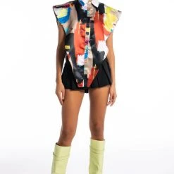 LIVIN IT UP BUTTON DOWN BLOUSE -helmut shop livin it up button down blouse yellow multi 9 9