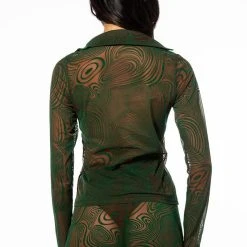 LIVIN ON A PRAYER TIE FRONT MESH BLOUSE -helmut shop livin on a prayer tie front mesh blouse green multi 5 5