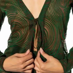 LIVIN ON A PRAYER TIE FRONT MESH BLOUSE -helmut shop livin on a prayer tie front mesh blouse green multi 6 6